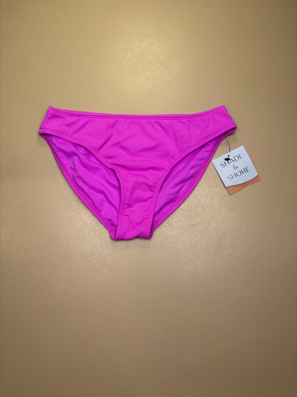 Shade & Shore Bikini Bottoms Pink Ribbed Low Rise Medium Coverage Size S 4-6 NWT